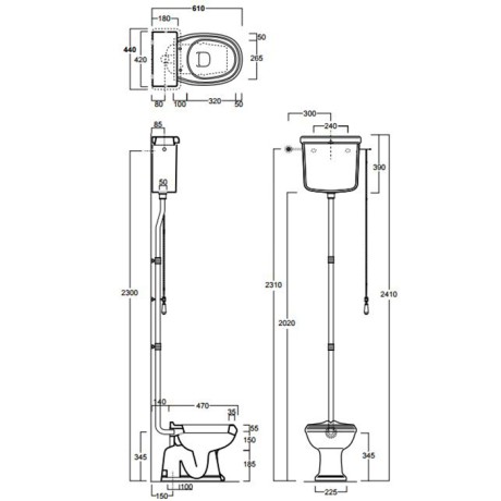 Бачок SIMAS ARCADE Настенный на высокой трубе высокий цвет белый AR802