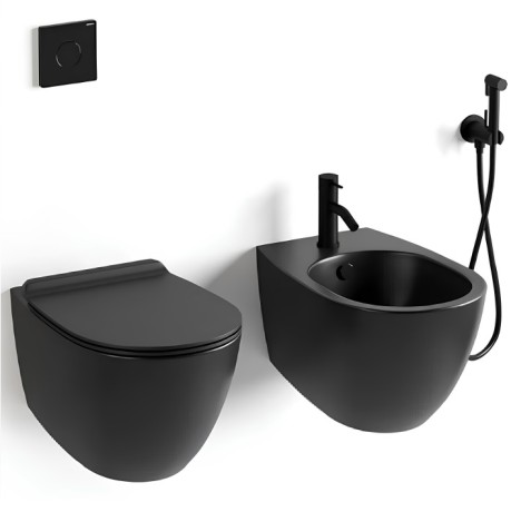 Комплект унитаз SIMAS VIGNONI подвесной безободковый с сиденьем с микролифтом цвет черный матовый VI18/F85.NM +VI004.NM +VI19/F85.NM Биде SIMAS VIGNONI подвесное с одним отверстием цвет черный матовый