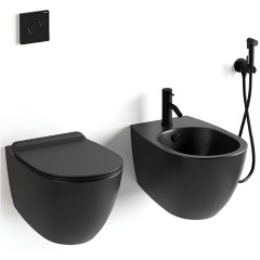 Комплект унитаз SIMAS VIGNONI подвесной безободковый  с сиденьем с микролифтом цвет черный матовый VI18/F85.NM +VI004.NM +VI19/F85.NM Биде SIMAS VIGNONI подвесное с одним отверстием цвет черный матовый