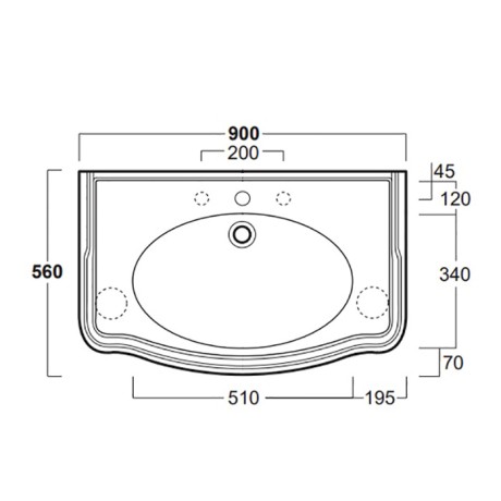 Раковина SIMAS ARCADE подвесная на тумбу на ноги на кронштейны с тремя отверстиями со спинкой цвет белый AR864