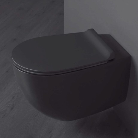 Комплект унитаз SIMAS VIGNONI подвесной безободковый с сиденьем с микролифтом цвет черный глянцевый VI18/F85.NE +VI004.NE +VI19/F85.NE Биде SIMAS VIGNONI подвесное с одним отверстием цвет черный глянцевый