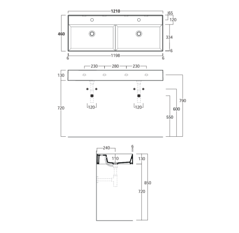 Раковина SIMAS AGILE двойная подвесная или накладная с одним отверстием цвет белый AG121D